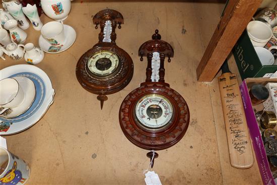 2 small carved wall barometers